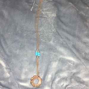 Leather and wood long necklace